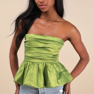 Lulus Celinda Green Strapless Bubble-hem Top - Size L